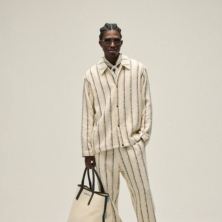 White Men Kith Striped Boucle Coaches Jackets | 3098-PWQAB
