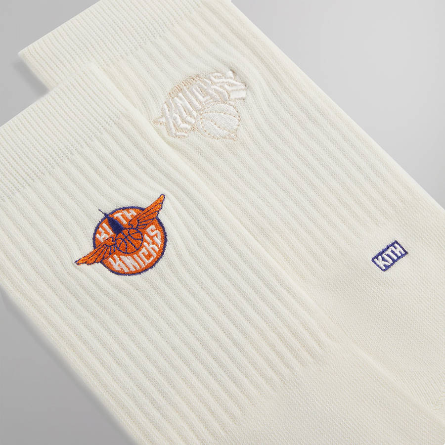 White Men Kith and Stance for the New York Knicks Wingman Crew Socks | 6870-ELFJS