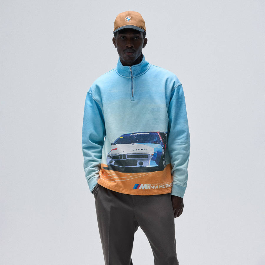 White Men Kith for BMW Retro Vintage Quarter Zip Sweatshirts | 0956-GCMUX