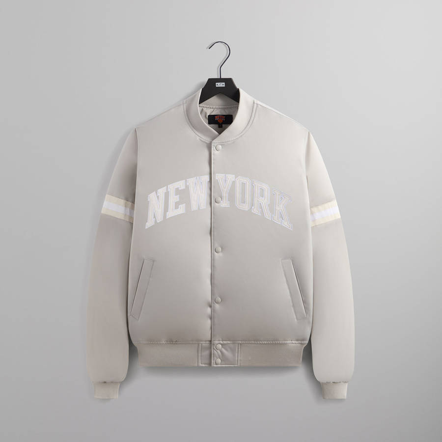 White Men Kith for the New York Knicks Empire Satin Bomber Jackets | 9250-VKGBU