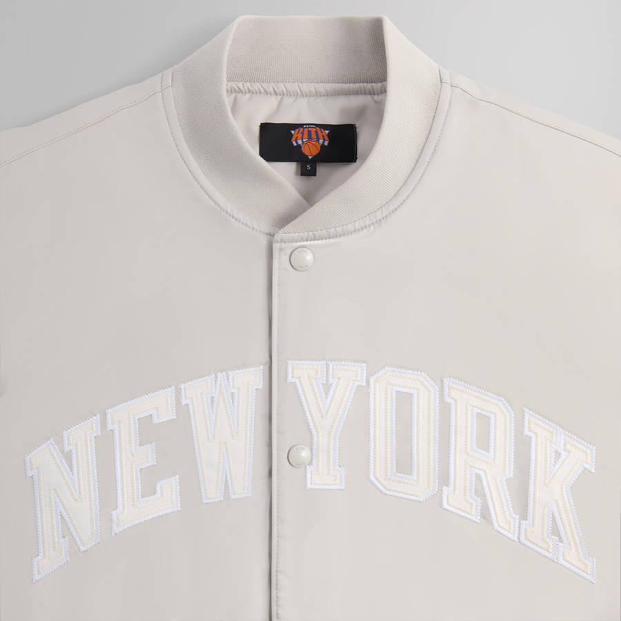 White Men Kith for the New York Knicks Empire Satin Bomber Jackets | 9250-VKGBU