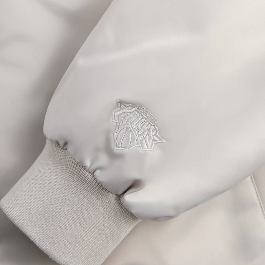 White Men Kith for the New York Knicks Empire Satin Bomber Jackets | 9250-VKGBU