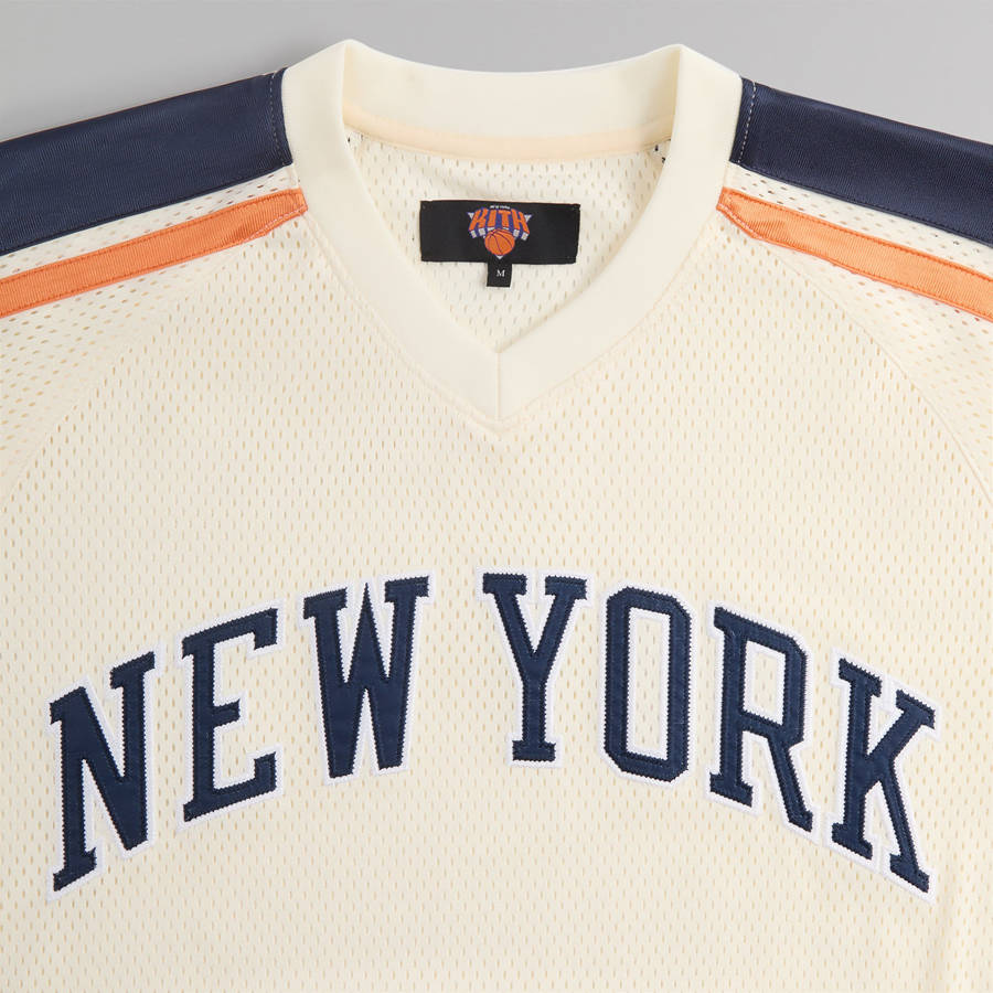 White Men Kith for the New York Knicks Mesh Leon Top Shirts | 5719-DMOYV