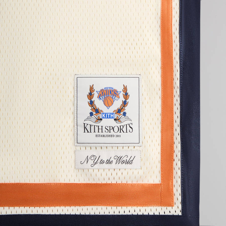 White Men Kith for the New York Knicks Mesh Leon Top Shirts | 5719-DMOYV