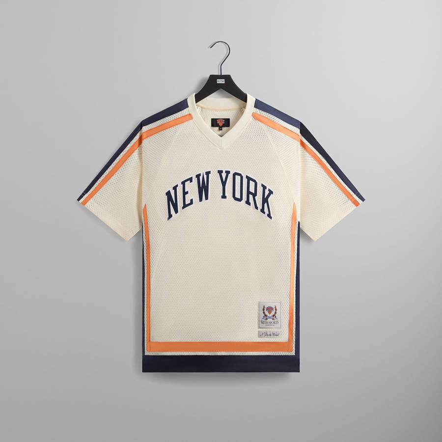 White Men Kith for the New York Knicks Mesh Leon Top Shirts | 5719-DMOYV