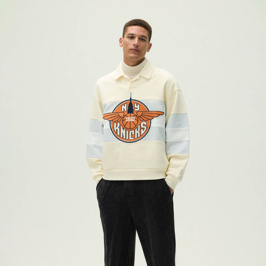 White Men Kith for the New York Knicks Wings Nelson Collared Pullover Sweatshirts | 1462-NQLRT