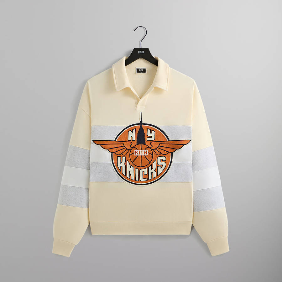 White Men Kith for the New York Knicks Wings Nelson Collared Pullover Sweatshirts | 1462-NQLRT