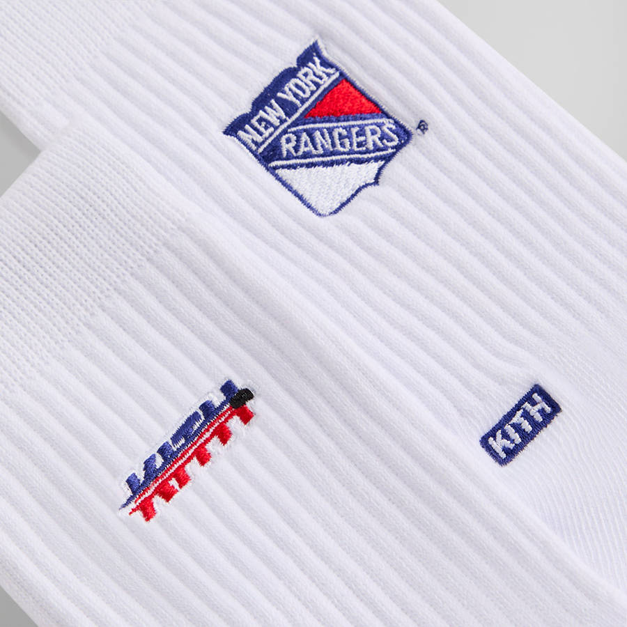 White Men Kith for the New York Rangers Puck Logo Crew Socks | 6870-OTLPM