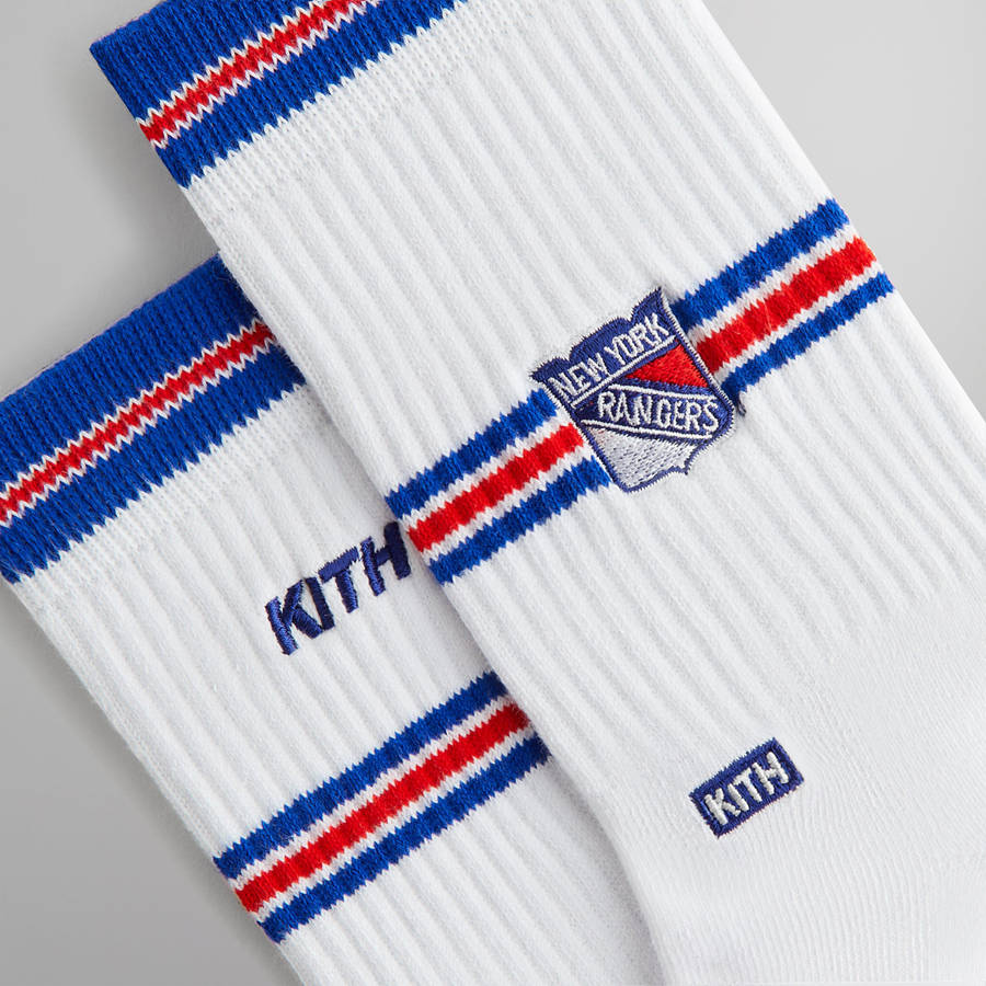 White Men Kith for the New York Rangers Striped Crew Socks | 2763-YITVJ