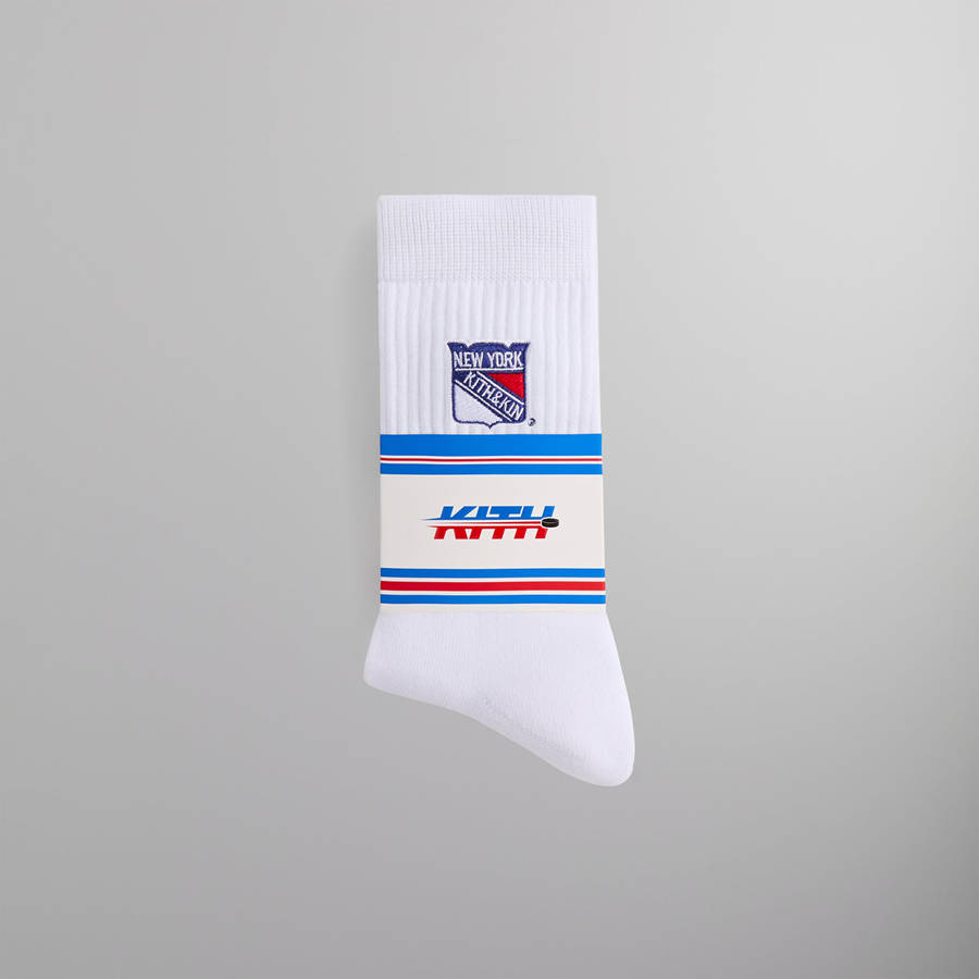 White Men Kith for the New York Rangers Shield Crew Socks | 7850-KURQH