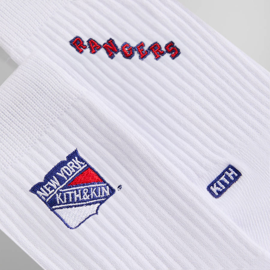 White Men Kith for the New York Rangers Shield Crew Socks | 7850-KURQH