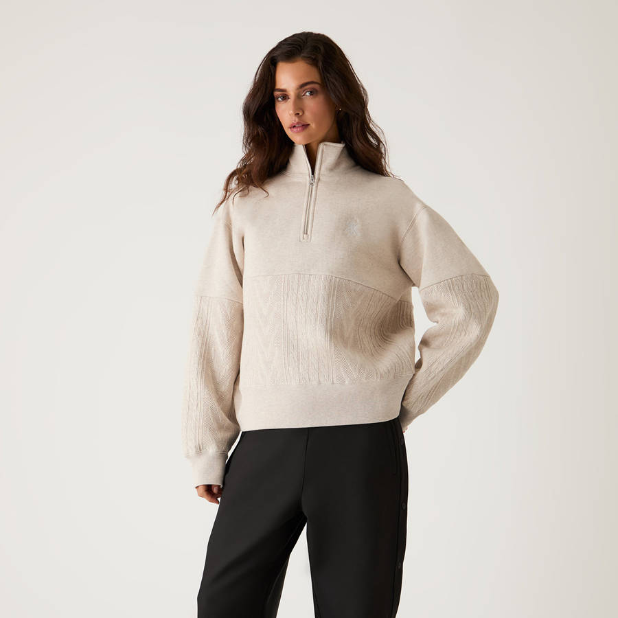 White Women Kith Hunter Cable Panelled Quarter Zip Sweatshirts | 7958-AIONV