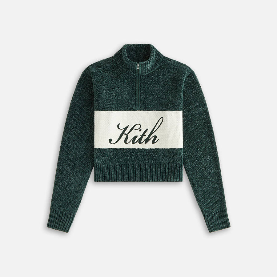 White Women Kith Hunter II Chenille Script Quarter Zip Sweatshirts | 8903-QNPCB