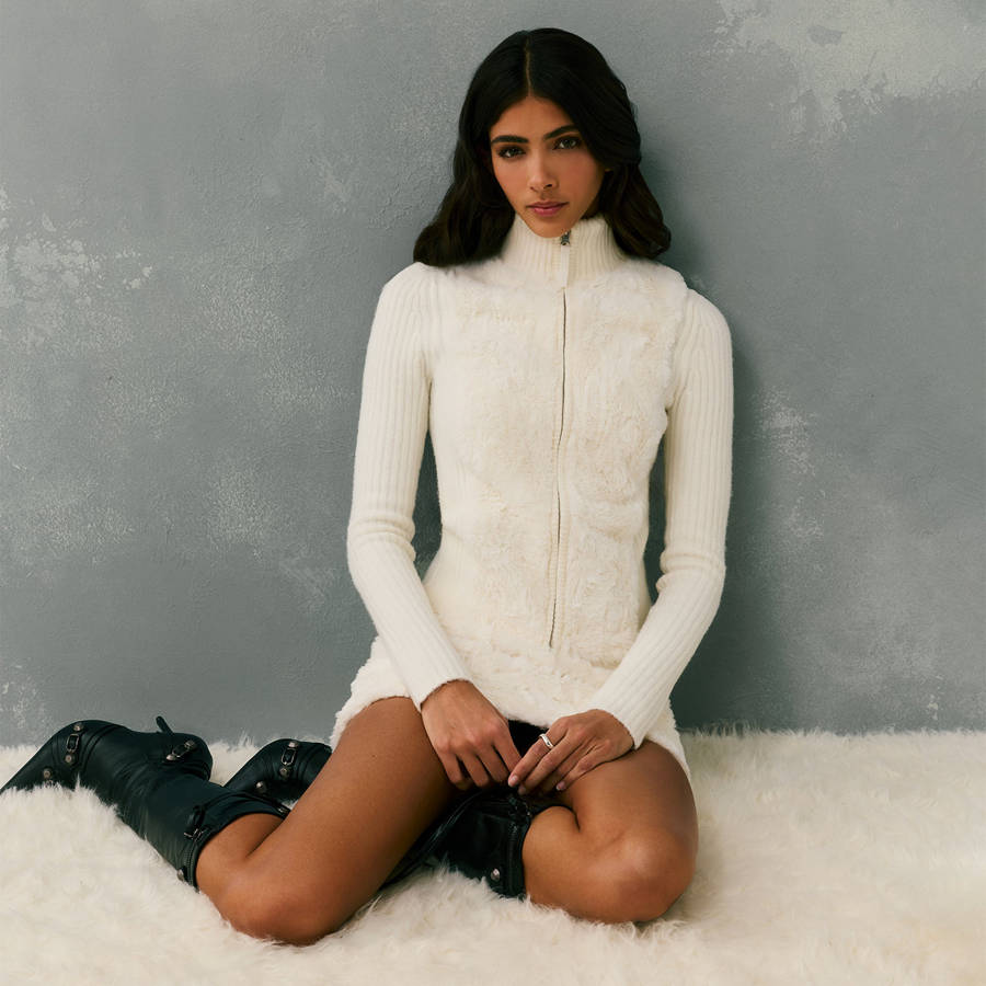 White Women Kith Ina Cowlick Fur Track Zip Jackets | 2598-YWTFO