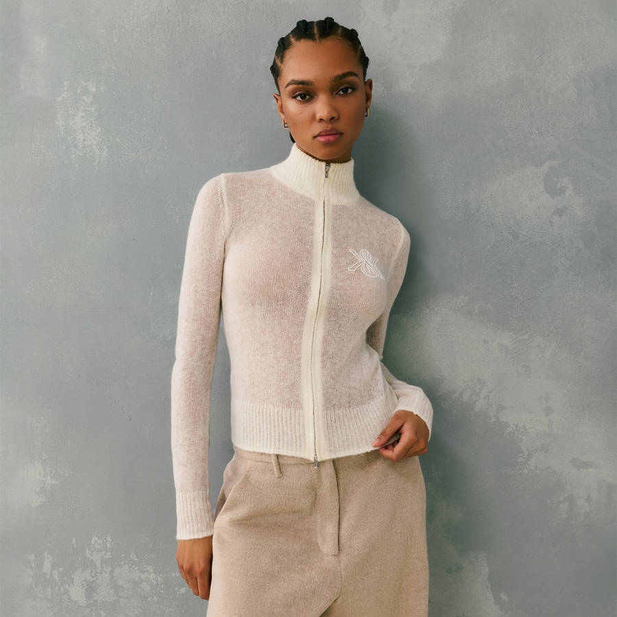 White Women Kith Ina Mohair Track Zip Jackets | 8537-WMHZI