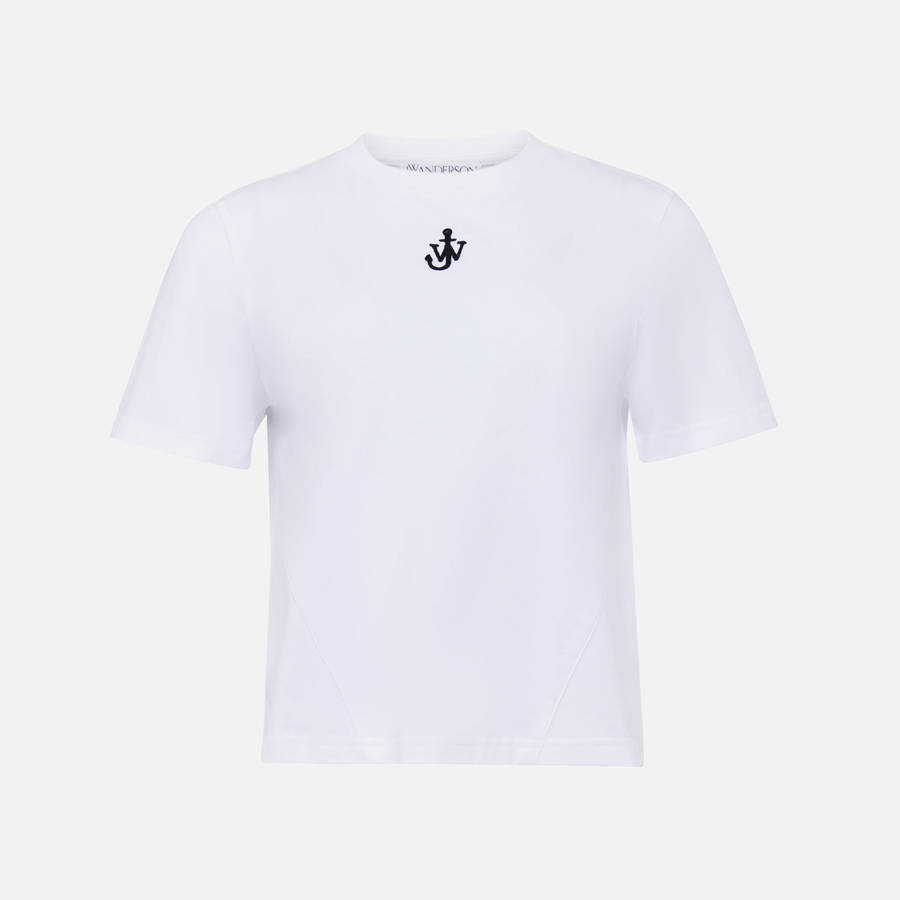White Women Kith JW Anderson Anchor Embroidery Paneled Cropped T-Shirt | 3148-UFPBM