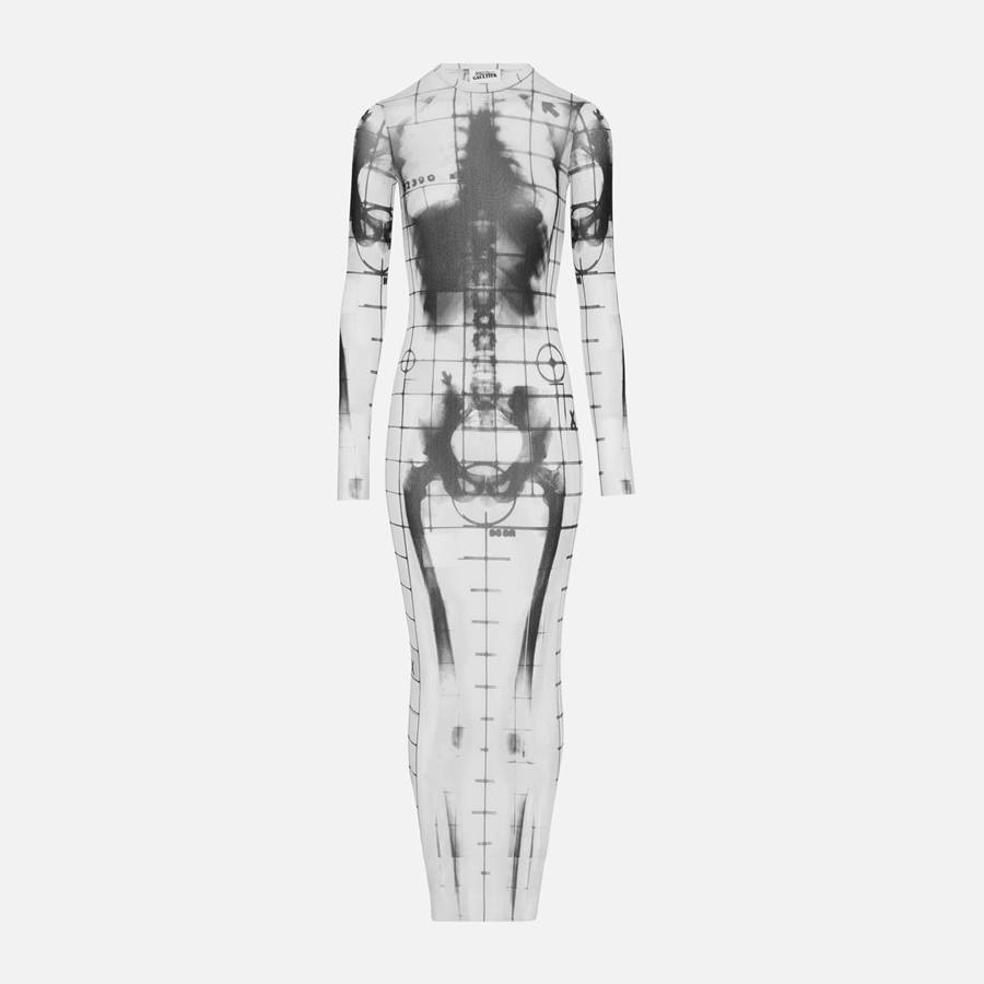 White Women Kith Jean Paul Gaultier Mesh Crew Neck Long Dress | 8709-YOEGN