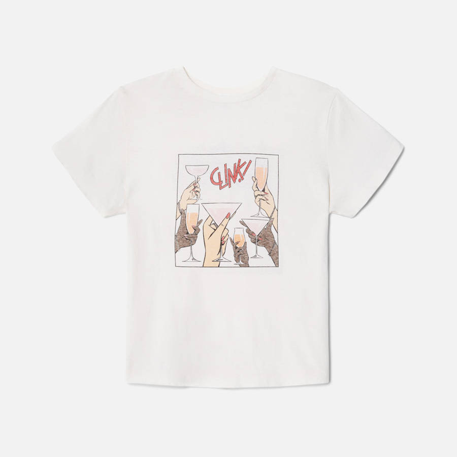 White Women Kith ReDone Cheers Crewneck Graphic T-Shirt | 3691-YINCS