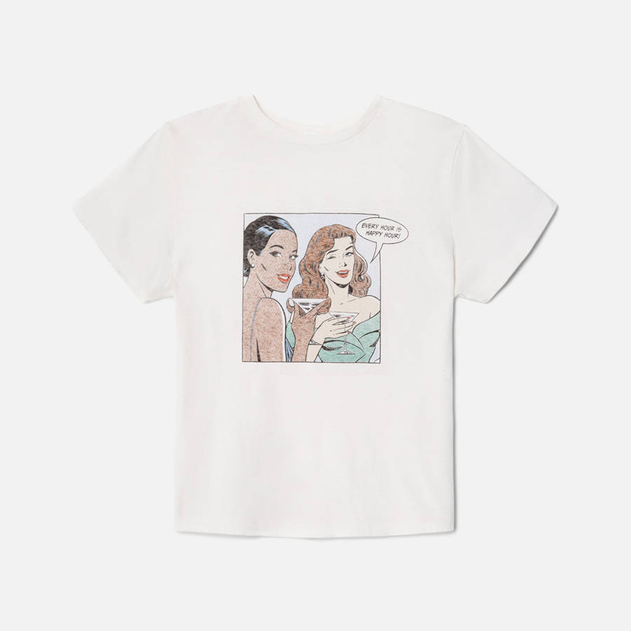 White Women Kith ReDone Happy Hour Graphic T-Shirt | 7321-ZSEYP