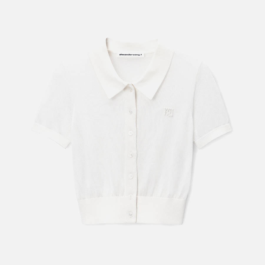 White Women Kith T by Alexander Wang Short Sleeve Polo Cardigan Sweaters | 8205-PIYVH