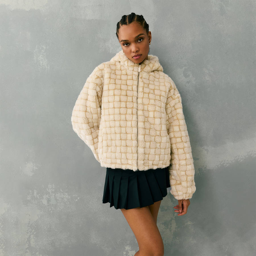 White Women Kith Toshi Checked Teddy Bomber Jackets | 9784-JPCBM