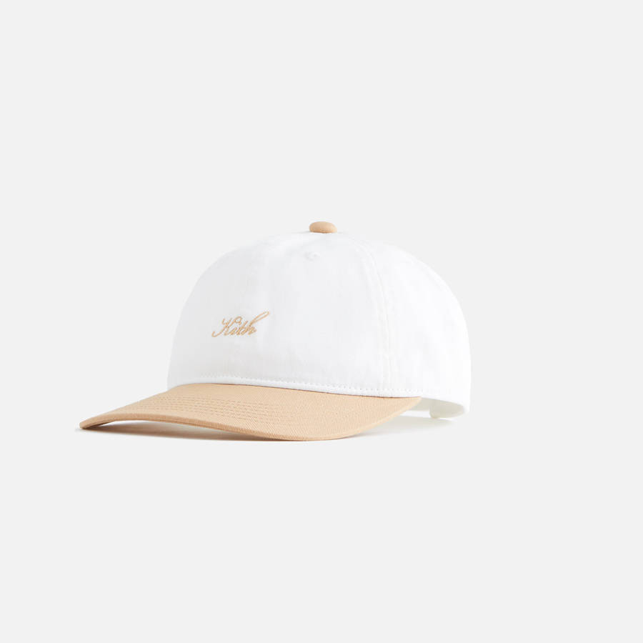 White / Beige Kids' Kith Script Greenwich Cap Headwear | 7290-NSJMA