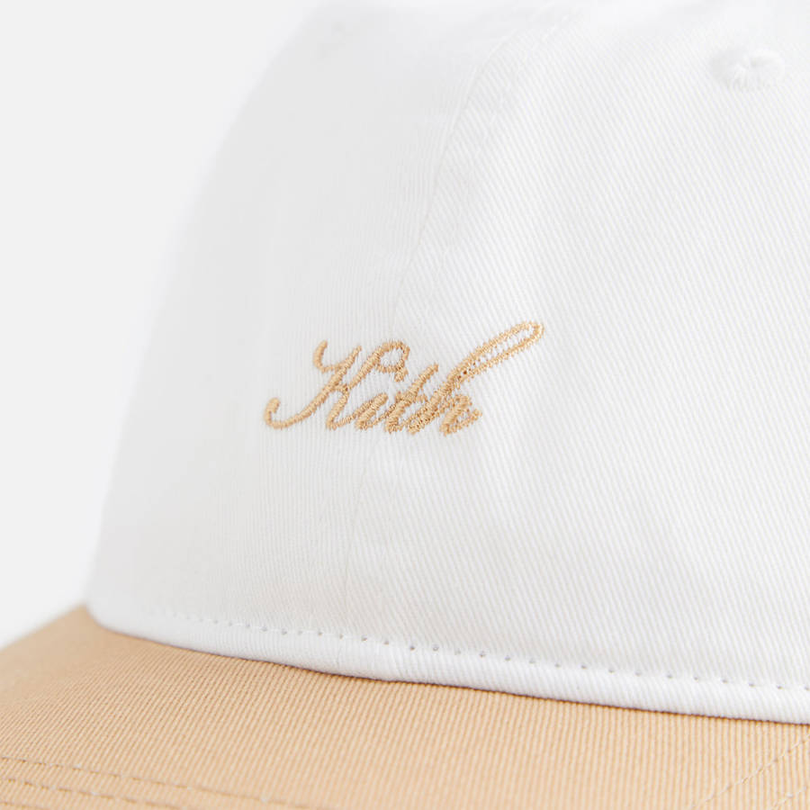 White / Beige Kids' Kith Script Greenwich Cap Headwear | 7290-NSJMA