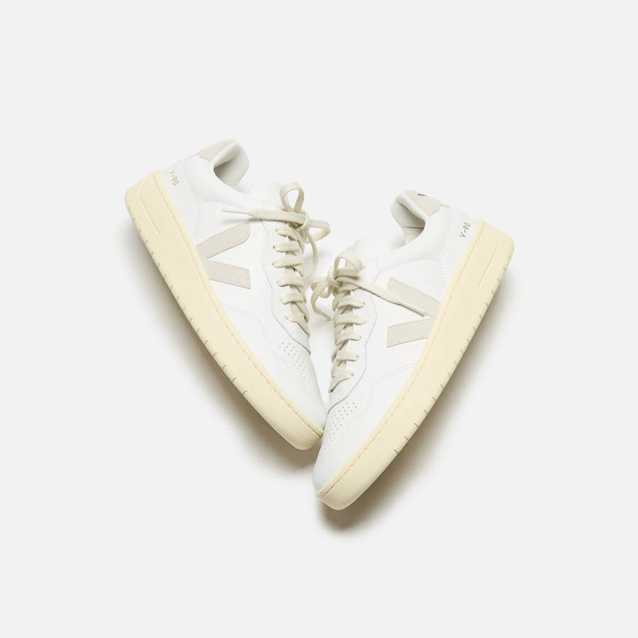 White / Beige Men Kith Veja V-90 Sneakers | 6045-XVIWB