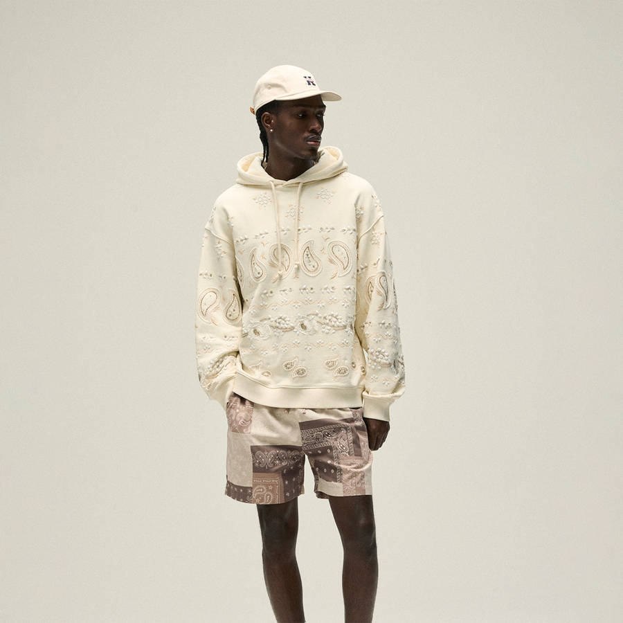 White / Beige Men Kith Washed Cotton Bandana Active Shorts | 7269-ZYFBK