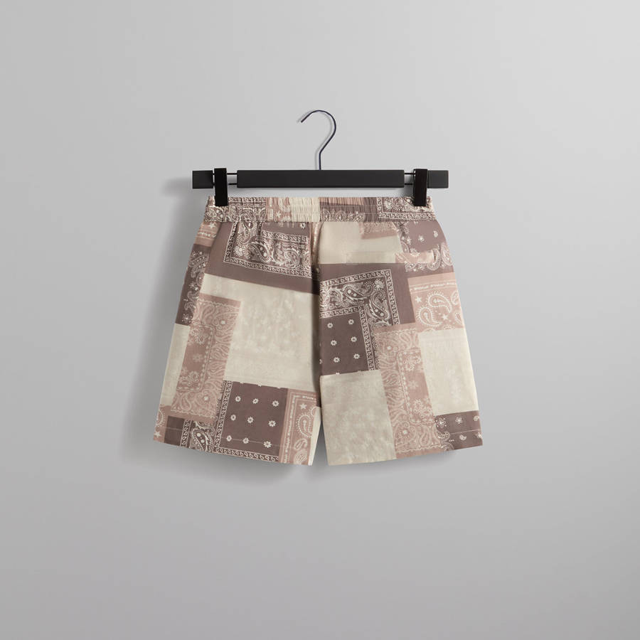White / Beige Men Kith Washed Cotton Bandana Active Shorts | 7269-ZYFBK