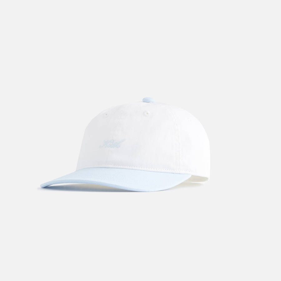 White / Blue Kids' Kith Script Greenwich Cap Headwear | 6950-CXETU