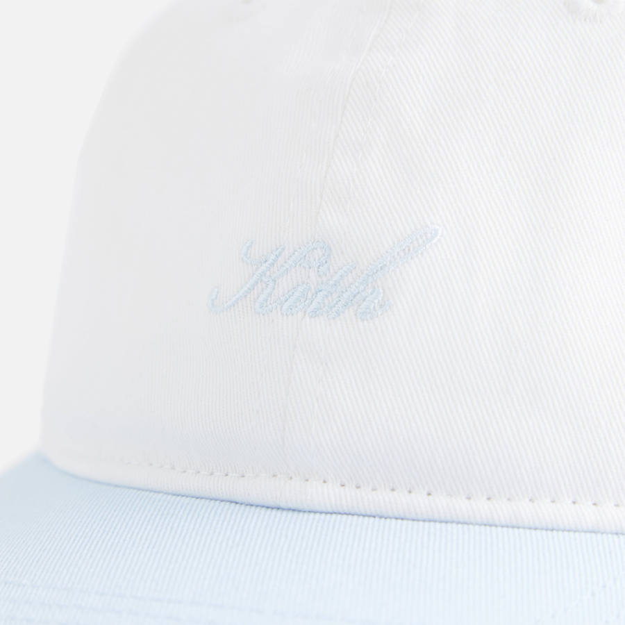 White / Blue Kids' Kith Script Greenwich Cap Headwear | 6950-CXETU