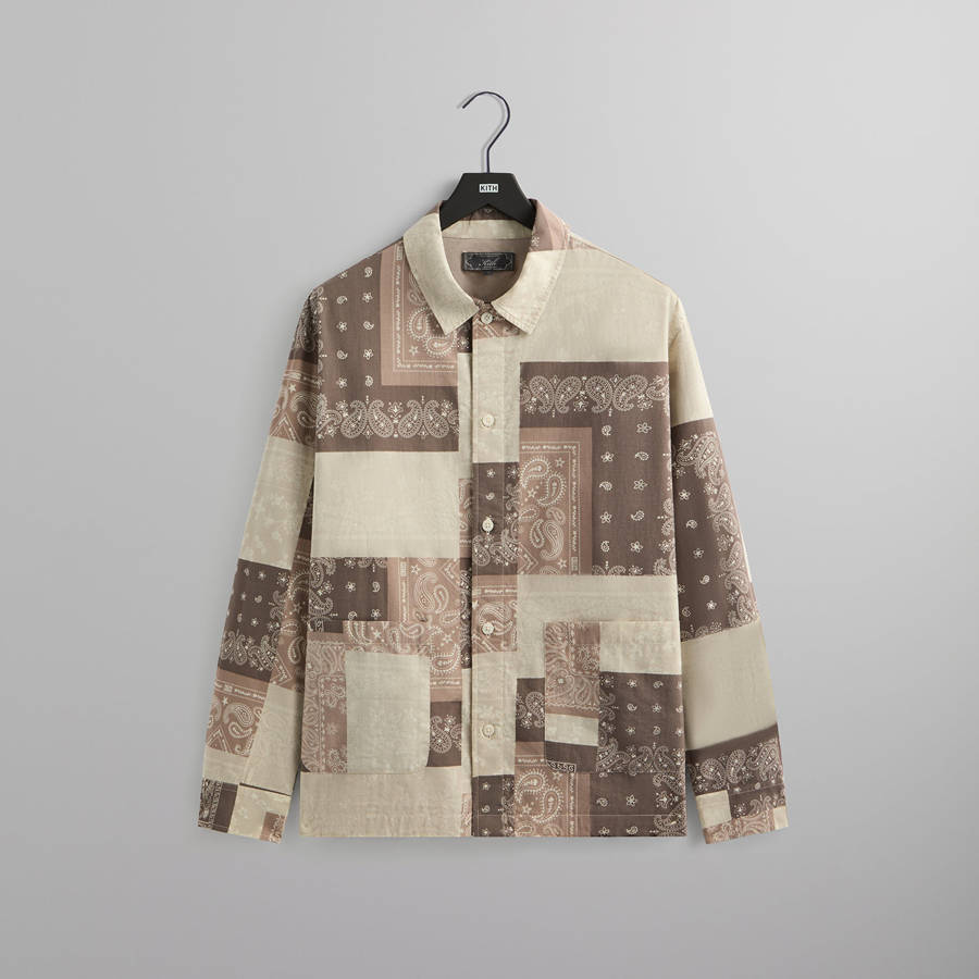 White / Brown Men Kith Washed Cotton Bandana Boxy Collared Shirts | 5149-ZNSMD