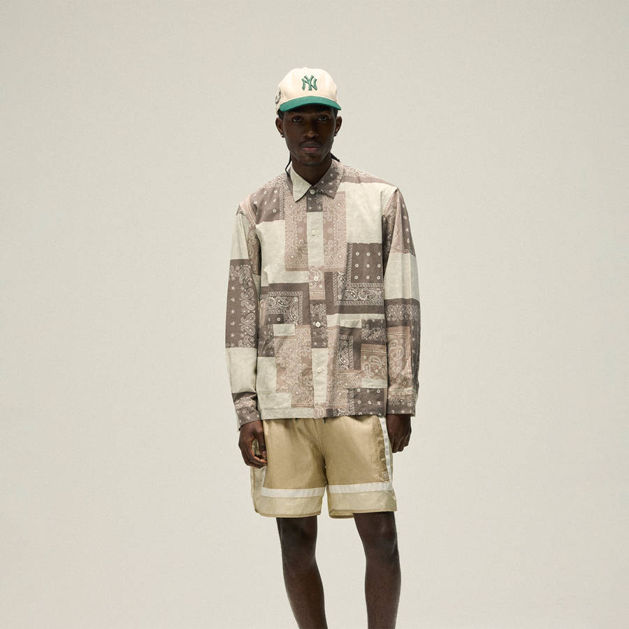 White / Brown Men Kith Washed Cotton Bandana Boxy Collared Shirts | 5149-ZNSMD