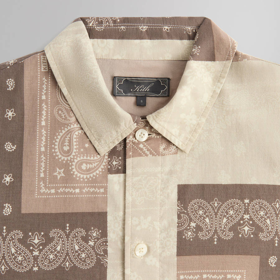 White / Brown Men Kith Washed Cotton Bandana Boxy Collared Shirts | 5149-ZNSMD