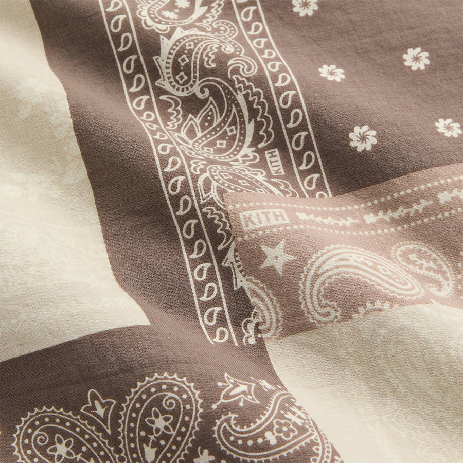 White / Brown Men Kith Washed Cotton Bandana Boxy Collared Shirts | 5149-ZNSMD