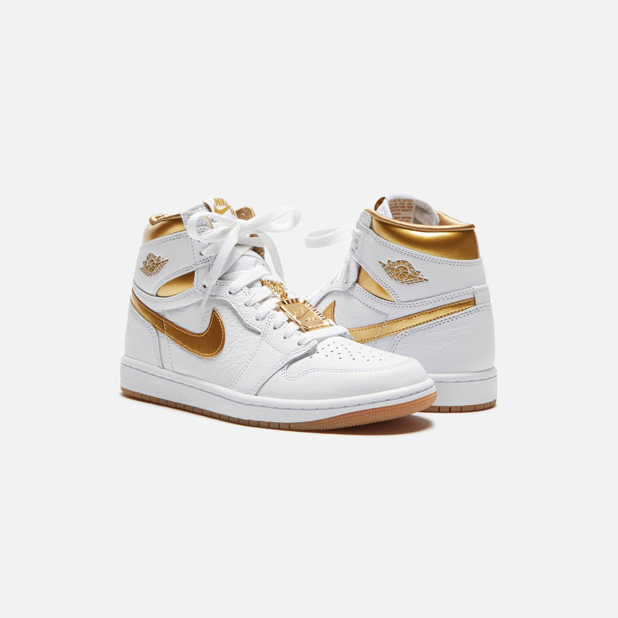 White / Gold / Light Brown Women Kith Jordan WMNS Air Jordan 1 High OG Sneakers | 0548-NWQFB