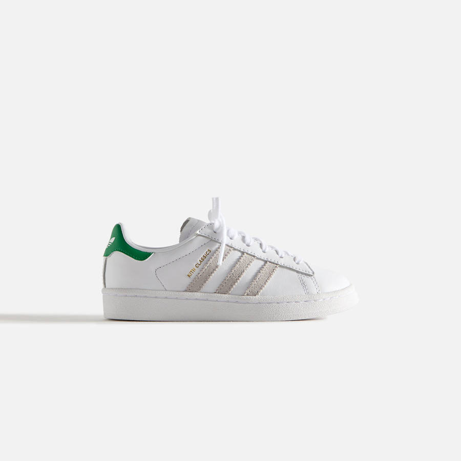 White / Green Kids' Kith Classics for adidas Originals PS Campus 80s Sneakers | 1403-KFHSW