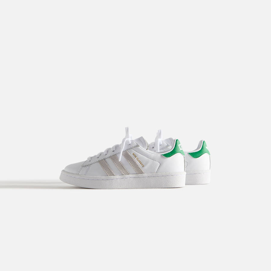 White / Green Kids' Kith Classics for adidas Originals PS Campus 80s Sneakers | 1403-KFHSW