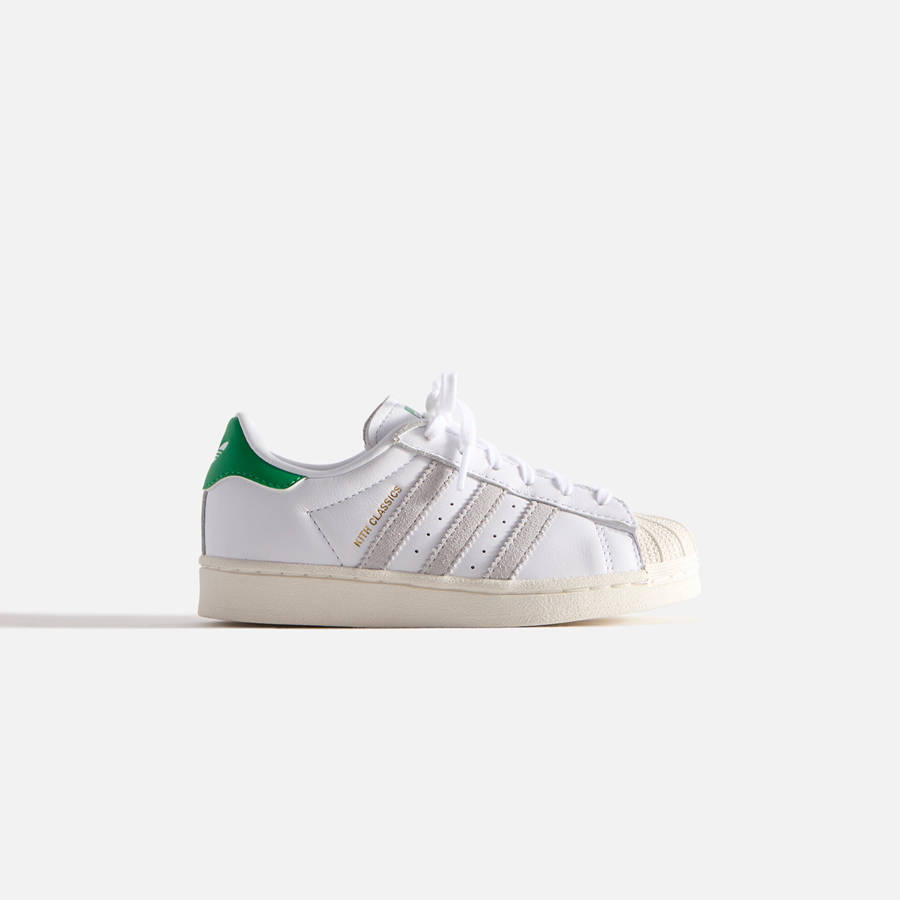 White / Green Kids' Kith Classics for adidas Originals PS Superstar Sneakers | 6148-SDBXU