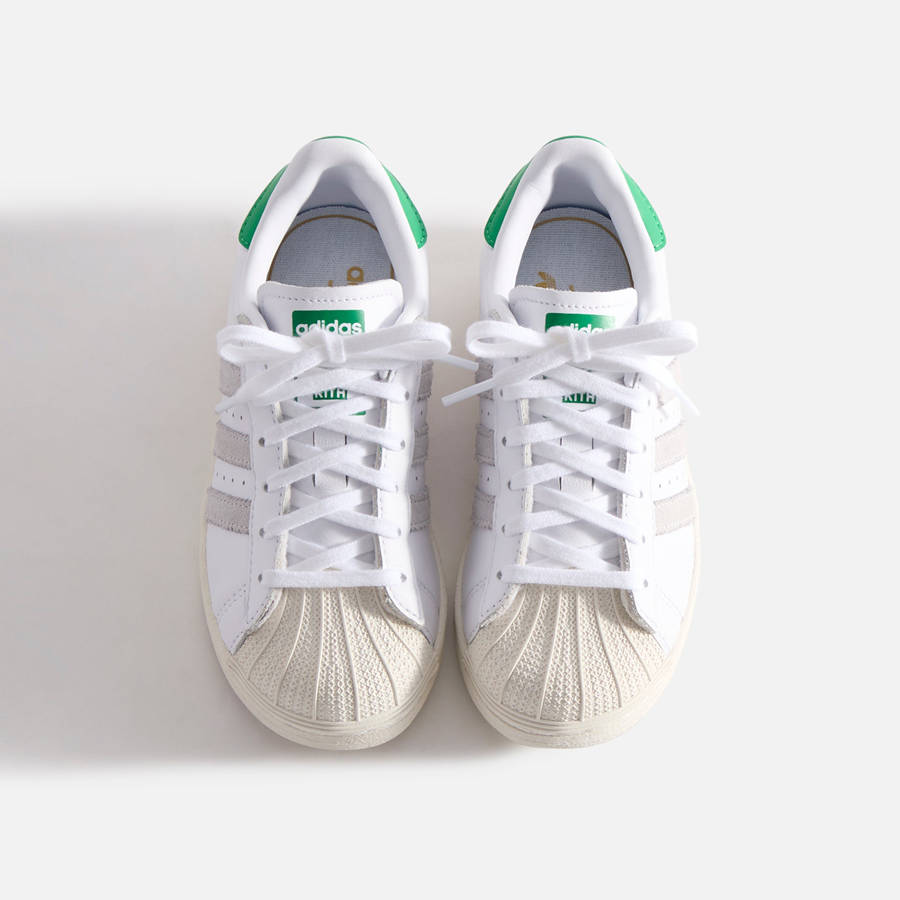 White / Green Kids' Kith Classics for adidas Originals PS Superstar Sneakers | 6148-SDBXU