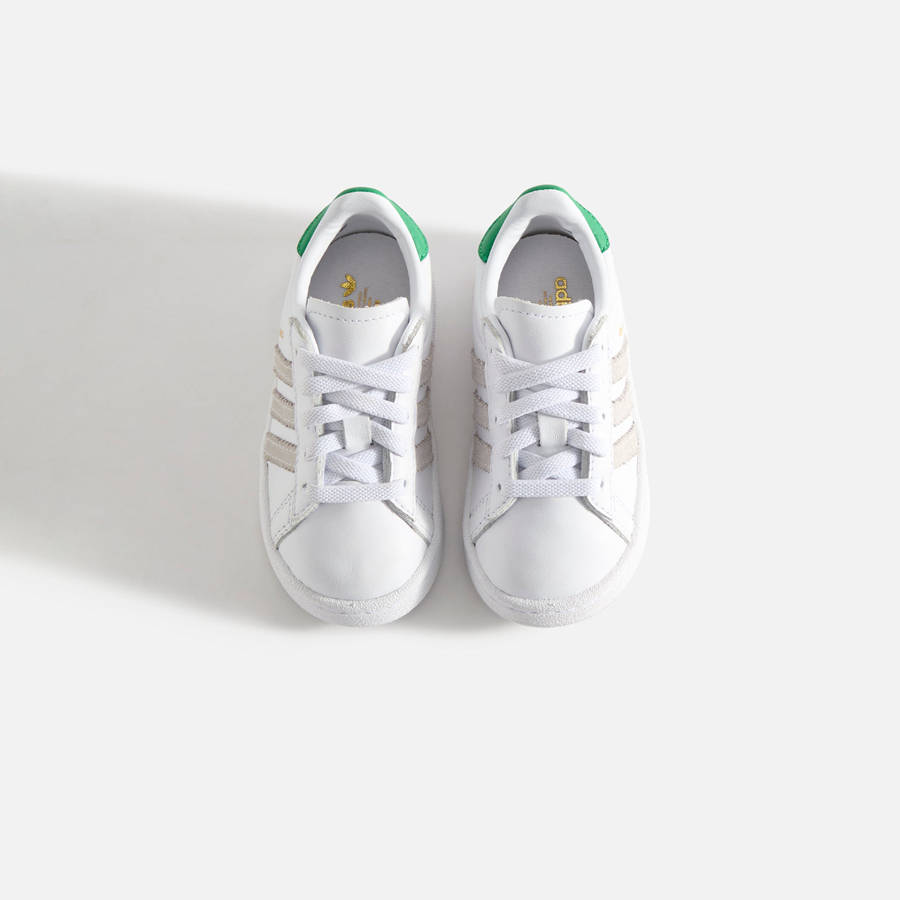 White / Green Kids' Kith Classics for adidas Originals TD Campus 80s Sneakers | 9548-YUQGD