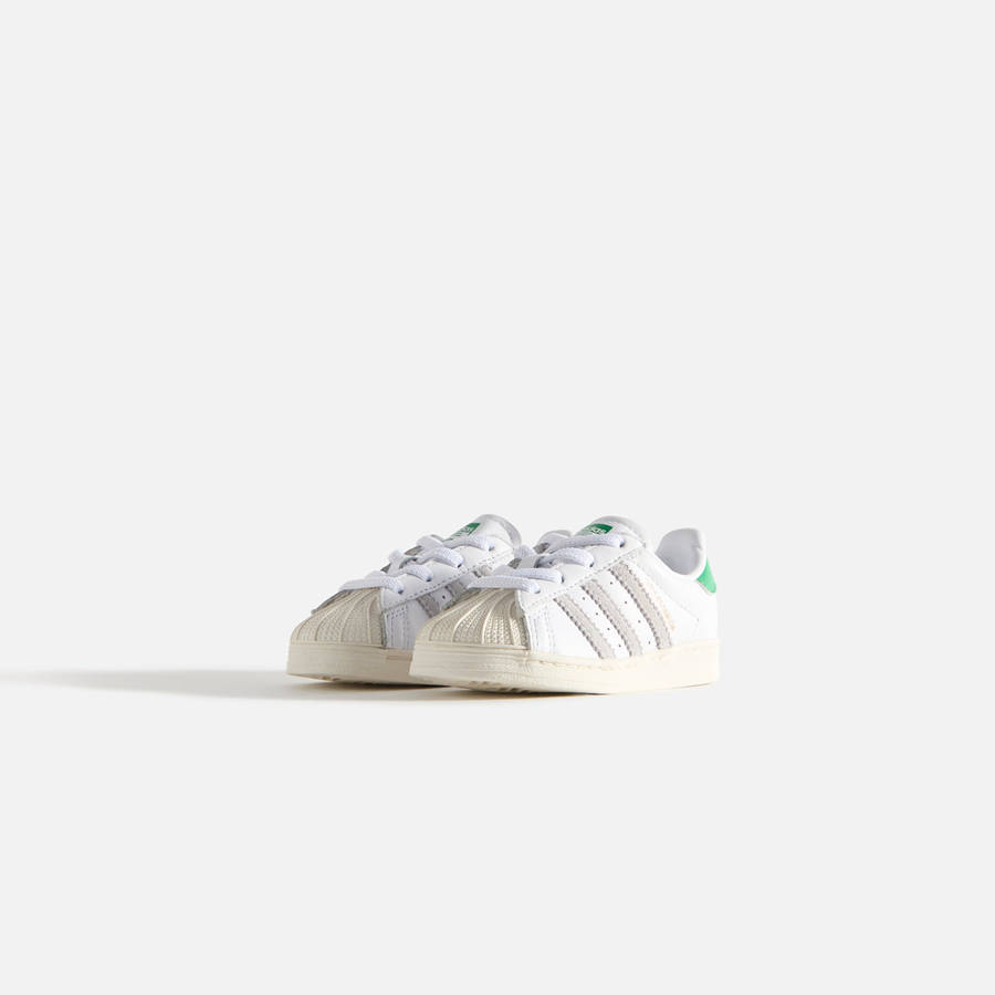 White / Green Kids' Kith Classics for adidas Originals TD Superstar Sneakers | 3814-YJNGB