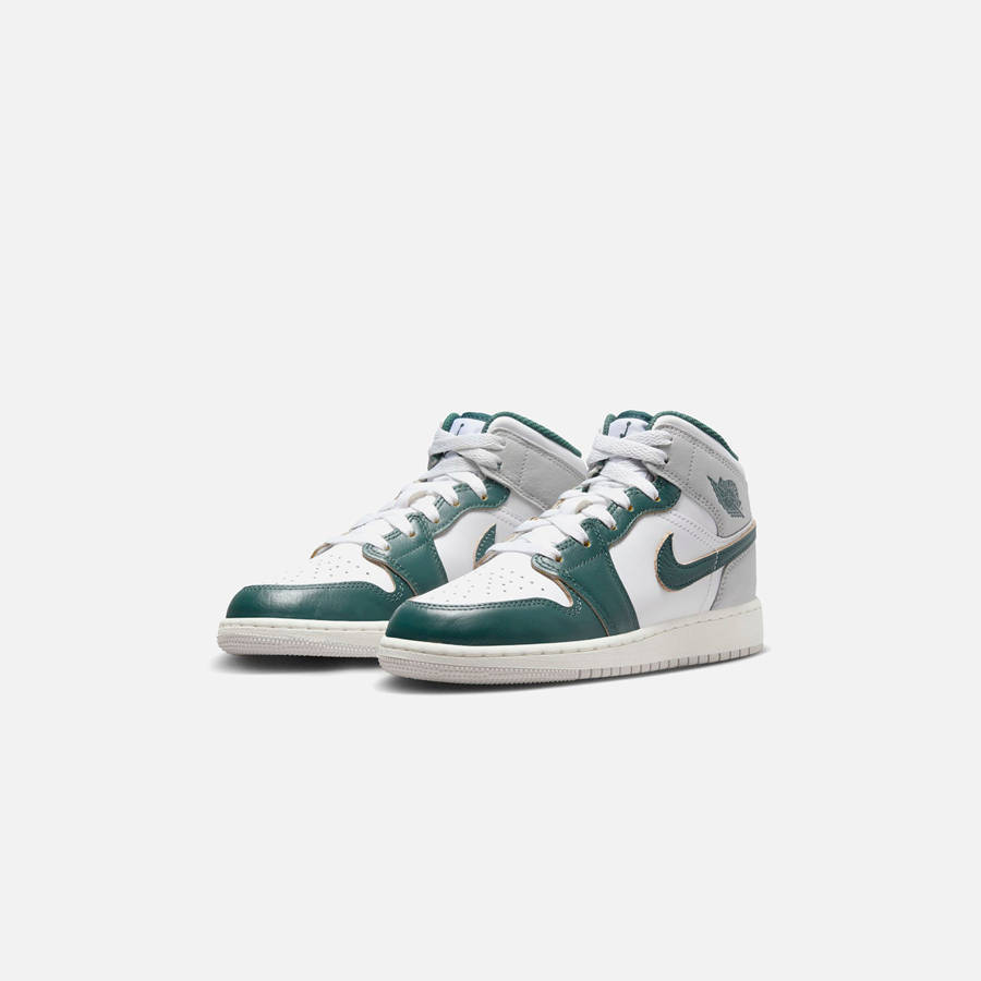 White / Green Kids' Kith Jordan GS Air Jordan 1 Mid SE Sneakers | 7361-CELPD