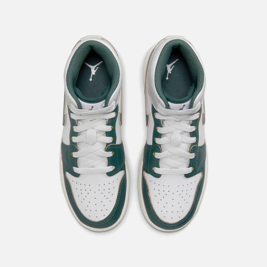 White / Green Kids' Kith Jordan GS Air Jordan 1 Mid SE Sneakers | 7361-CELPD