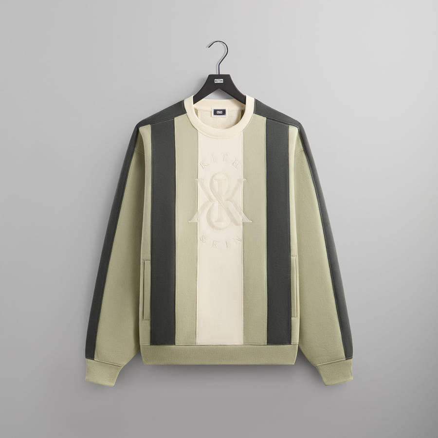 White / Green Men Kith Nelson Panelled Crewneck Sweatshirts | 6310-VDHCM