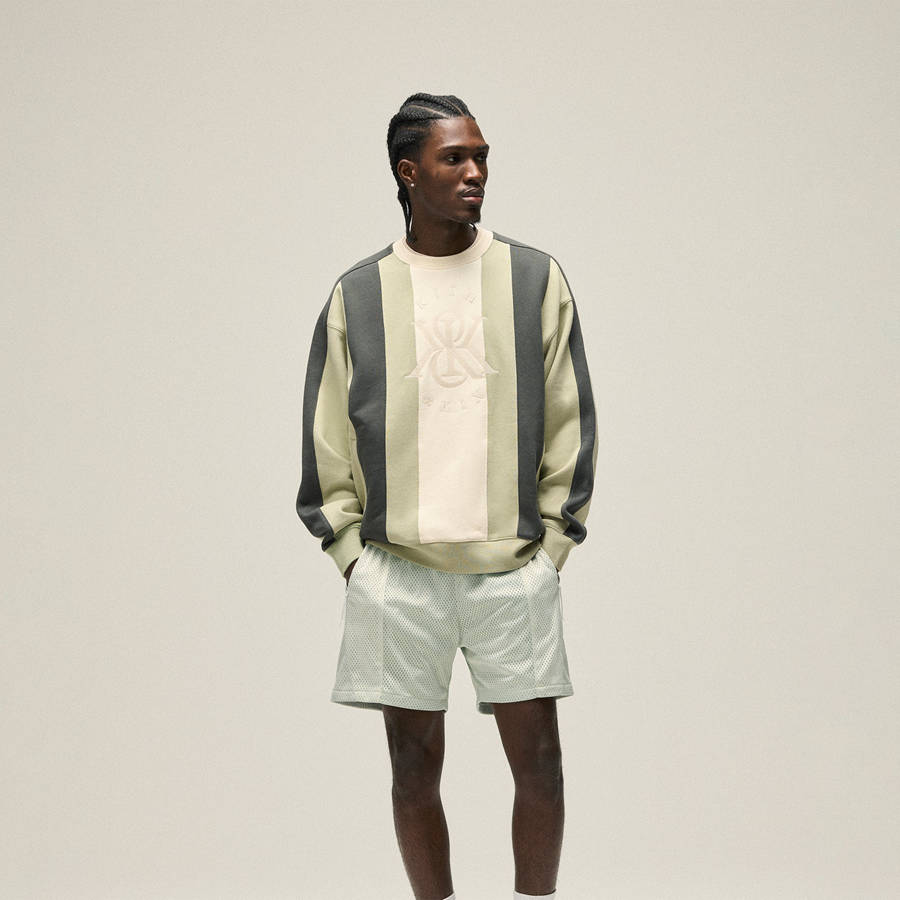 White / Green Men Kith Nelson Panelled Crewneck Sweatshirts | 6310-VDHCM