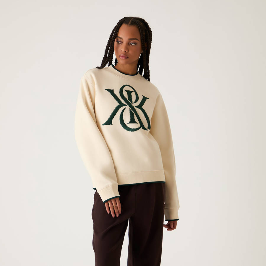 White / Green Women Kith Ashwin Magnified Crest Crewneck Sweaters | 0986-ILVEC