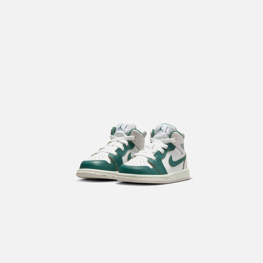 White / Green / Grey Kids' Kith Jordan TD Air Jordan 1 Mid SE Sneakers | 9760-TBLWG