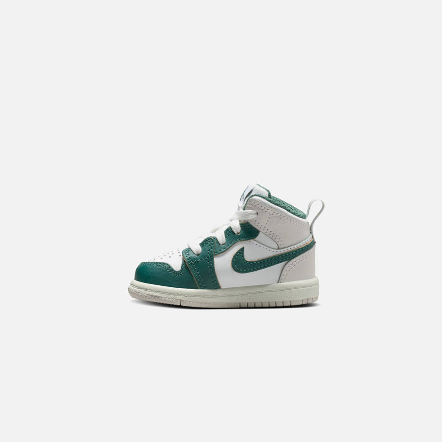 White / Green / Grey Kids' Kith Jordan TD Air Jordan 1 Mid SE Sneakers | 9760-TBLWG
